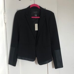 ANN TAYLOR BLAZER WITH FAUX LEATHER ACCENTS